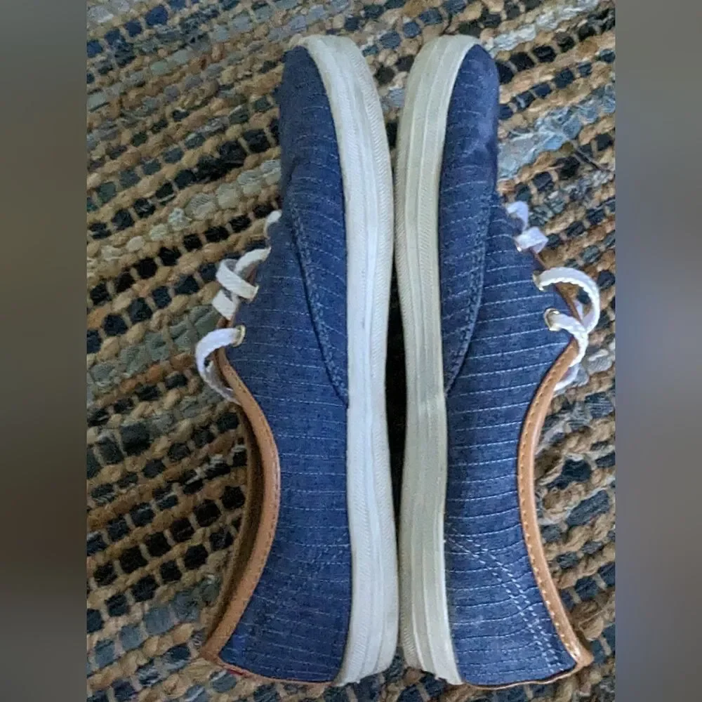 Tommy Hilfiger 7.5 Casual Blue & White Pinstriped Tennis Sneakers Shoes Preppy
